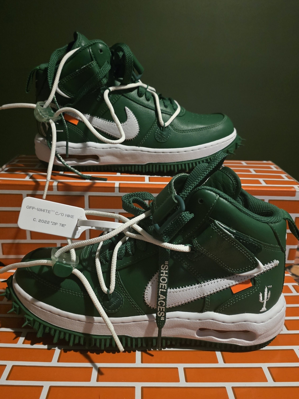 Off-White Men's Green and White High-Top Sneakers